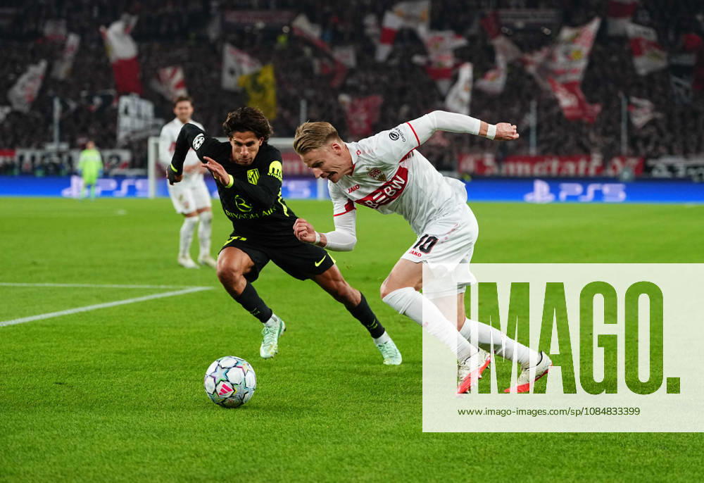 Chris Fuhrich (VFB Stuttgart) and Giuliano Simeone (Atleti) during VfB Stuttgart and Atlético Madrid, League Phase UEFA Champions League, at MHPArena, Stuttgart, Germany on October 20, 2026. DeFodi Images. -
