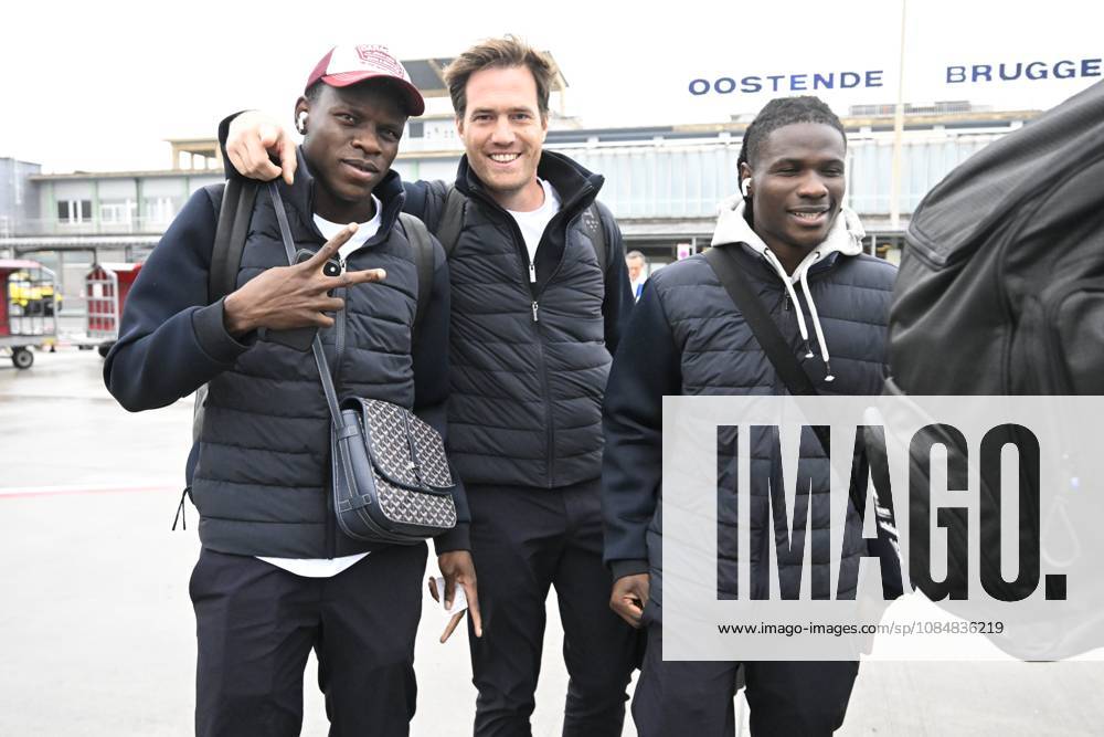 SC Braga v KAA Gent - UEFA Conference League Media Activities 21 10 2026 OOSTENDE, BELGIUM - OCTOBER 21 : Goore Hyllarion Bi forward of KAA Gent and Matthys Stijn head of performance of KAA Gent pictured at the Oostende airport before departure for the UEFA Conference League 2026 27 League Phase matchday 2 match between SC Braga and KAA Gent on October 21, 2026 in Oostende, Belgium, 21 10 2026 Oostende Belgium