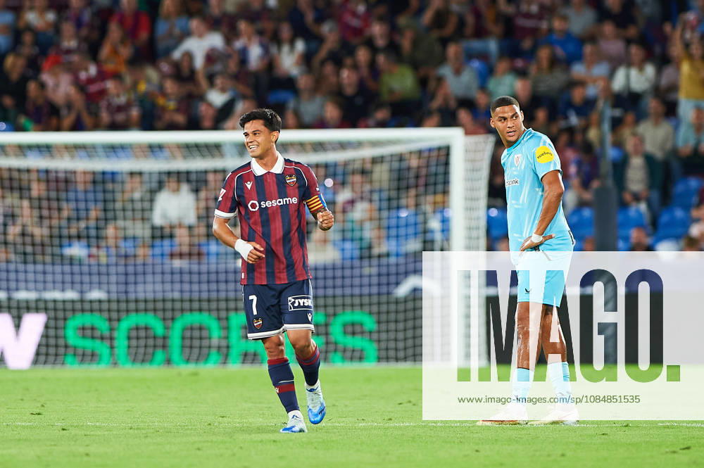 Roger Brugue (Levante UD) celebrates after scoring his team‘s first goal during the LaLiga EA Sports match between Levante UD and Athletic Club at Estadi Ciutat de València on October 21, 2026 in Valencia, Spain. -