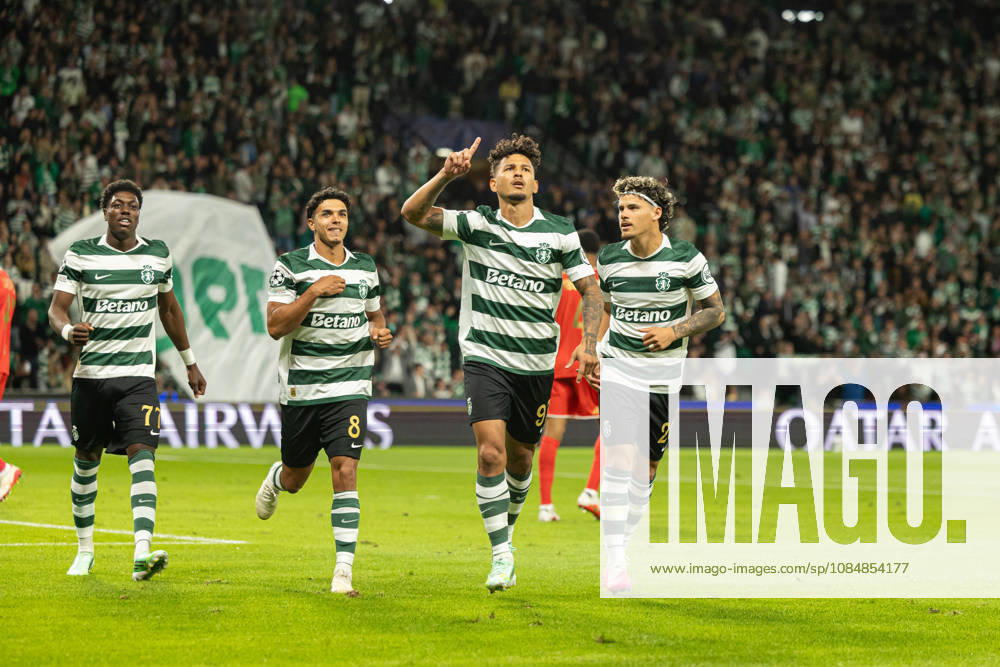 Luis Suarez celebrating after goal seen in football match between Sporting CP and LASK in UEFA Champions League 2026 27 at Estadio Josà Alvalade, Lisboa, Portugal (Luis Loureiro Ball Raw Images PT) Lisboa Estadio Josà Alvalade Portugal