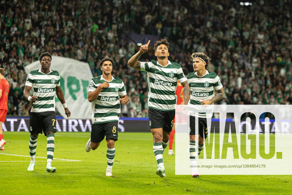 Luis Suarez celebrating after goal seen in football match between Sporting CP and LASK in UEFA Champions League 2026 27 at Estadio Josà Alvalade, Lisboa, Portugal (Luis Loureiro Ball Raw Images PT) Lisboa Estadio Josà Alvalade Portugal