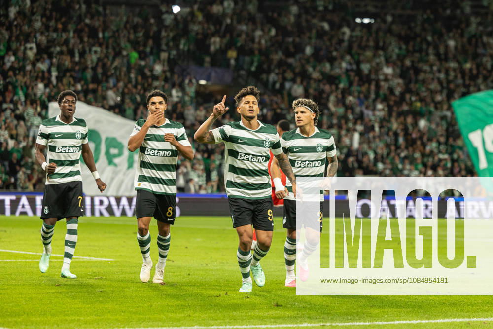 Luis Suarez celebrating after goal seen in football match between Sporting CP and LASK in UEFA Champions League 2026 27 at Estadio Josà Alvalade, Lisboa, Portugal (Luis Loureiro Ball Raw Images PT) Lisboa Estadio Josà Alvalade Portugal