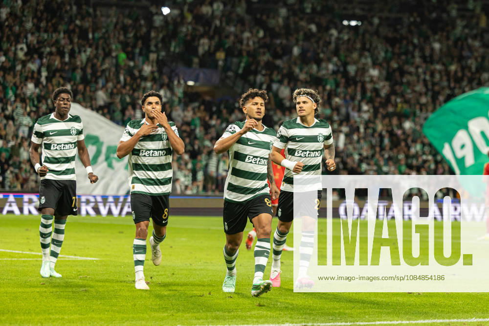 Luis Suarez celebrating after goal seen in football match between Sporting CP and LASK in UEFA Champions League 2026 27 at Estadio Josà Alvalade, Lisboa, Portugal (Luis Loureiro Ball Raw Images PT) Lisboa Estadio Josà Alvalade Portugal