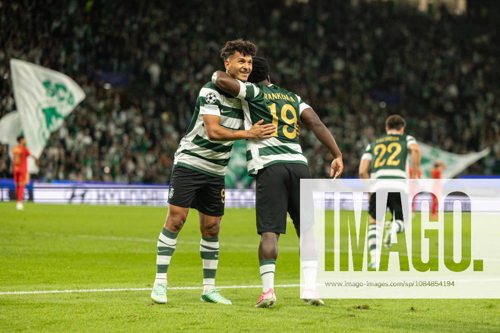 Luis Suarez celebrating after goal seen in football match between Sporting CP and LASK in UEFA Champions League 2026 27 at Estadio Josà Alvalade, Lisboa, Portugal (Luis Loureiro Ball Raw Images PT) Lisboa Estadio Josà Alvalade Portugal