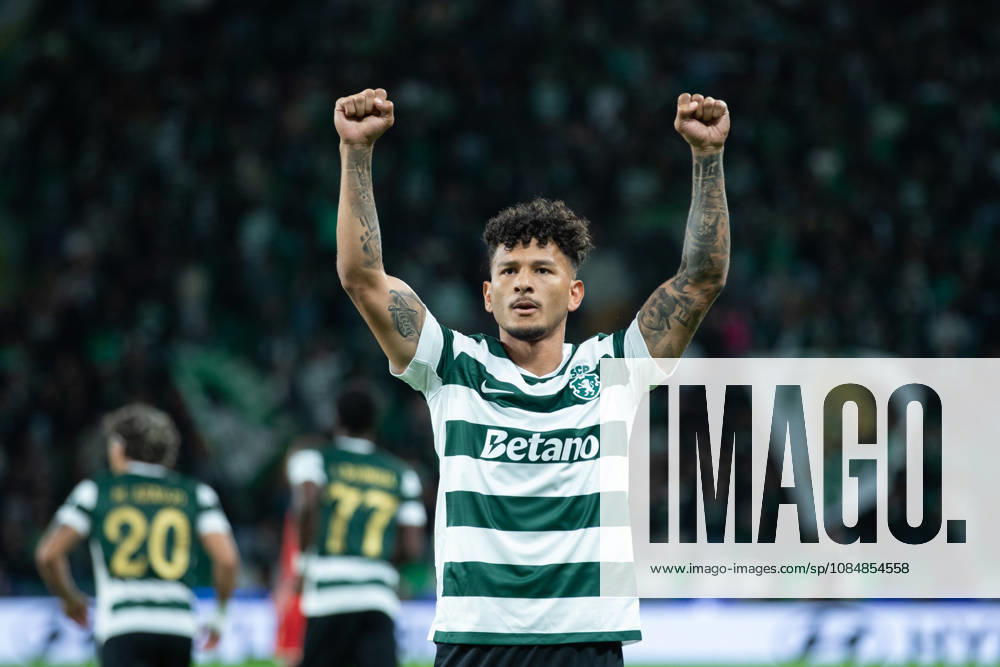 Sporting forward from Colombia LUIS SUAREZ (97) celebrating after scoring a goal during the game for the League Phase for the UEFA Champions League between Sporting and LASK Linz at Estadio Jose de Alvalade Lisbon Portugal - ZUMAs359 20261021_zsp_s359_006
