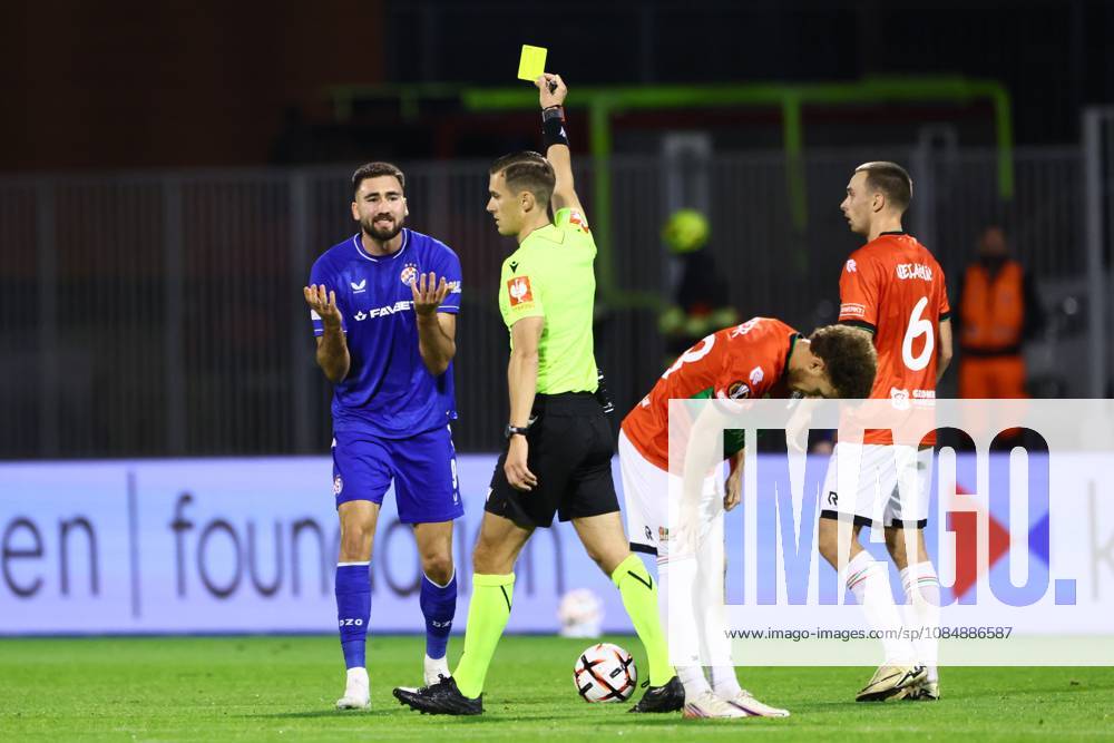 , Maksimir Stadium , season 2026 2027 , Europa League football match day 3 , match between Dinamo Zagreb and NEC , Picture shows yellow card Dinamo Zagreb player Dion Beljo Dinamo Zagreb - NEC x208957045x