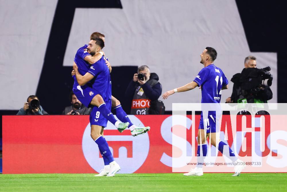 , Maksimir Stadium , season 2026 2027 , Europa League football match day 3 , match between Dinamo Zagreb and NEC , Picture shows Dinamo Zagreb player Luka Stojkovic, Dinamo Zagreb player Dion Beljo celebrating the 2-1 Dinamo Zagreb - NEC x208957262x