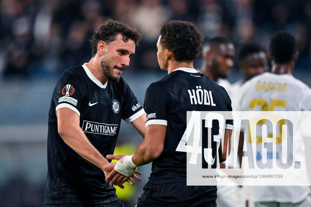 SOCCER - UEFA EL, Sturm vs Marseille GRAZ,AUSTRIA,22.OCT.26 - SOCCER - UEFA Europa League, SK Sturm Graz vs Olympique de Marseille. Image shows Valmir Matoshi and Jacob Hoedl (Sturm). GEPAxpictures Retkoceri