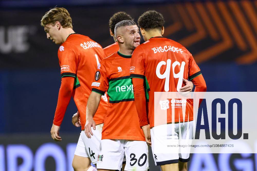 , Maksimir Stadium , season 2026 2027 , Europa League football match day 3 , match between Dinamo Zagreb and NEC , Picture shows NEC player Bryan Linssen and NEC player Clement Bischoff celebrating the 2-2 Dinamo Zagreb - NEC x208957516x