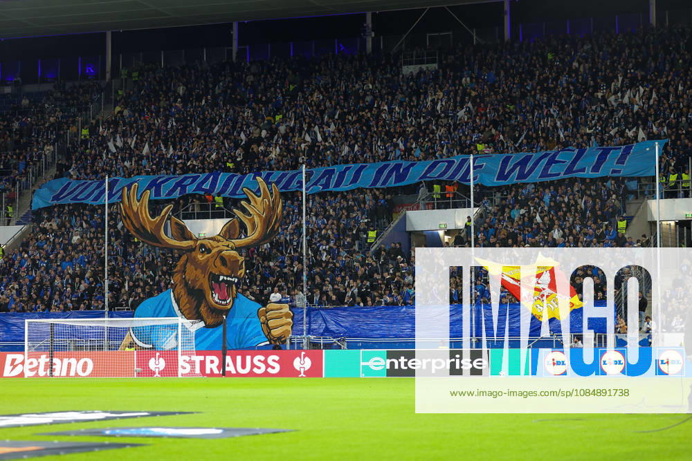 Sinsheim, Germany - Octobre 22: TSG Hoffenheim choreography by the fans, Fans, mood, scarves, jerseys, emotions during the UEFA Europa League phase Matchday 3 2026 27 match between TSG Hoffenheim and Olympique Lyon at Rhein Neckar Arena on Octobre, 2026 in Sinsheim, Germany