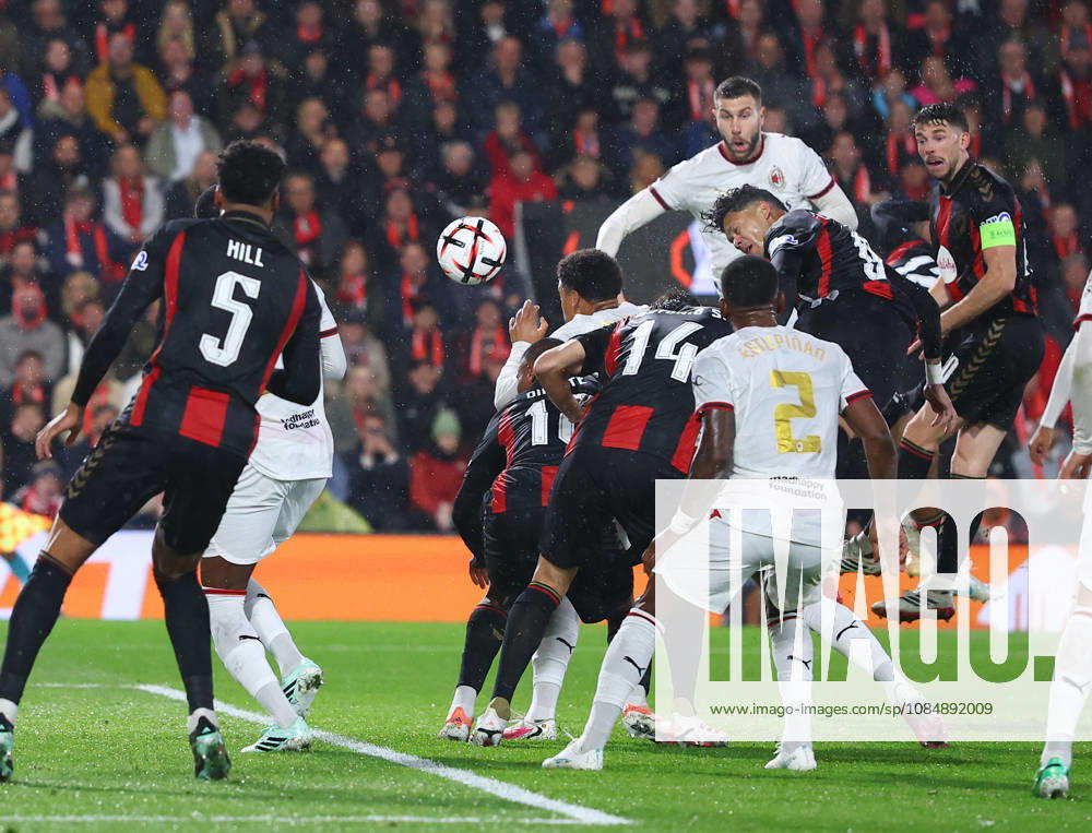 Bournemouth, England, 22nd October 2026. Evanilson of Bournemouth heads towards goal which is stopped by a hand ball during the AFC Bournemouth vs AC Milan UEFA Europa League match at the Vitality Stadium, Bournemouth. Picture credit should read: Paul Terry Sportimage . SPI_012_PT_Bournmouthmouth_AC_Milan SPI-5092-0012