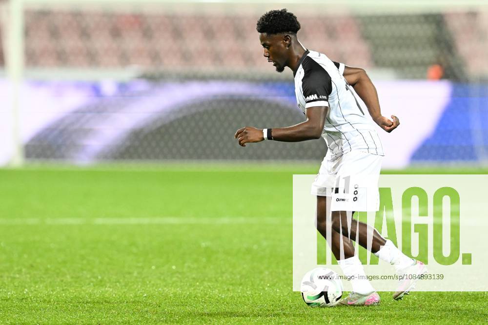 STVV s Nathanael Mbuku pictured in action during a soccer game between Danish FC Midtjylland and Belgian Sint-Truidense VV, Thursday 22 October 2026 in Herning, Denmark, on the second day of the UEFA Conference League league phase. JILLxDELSAUX x190688403x