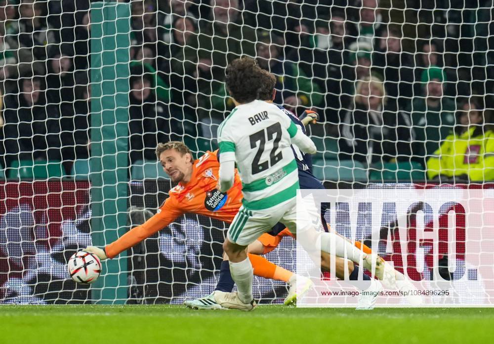 Celtic midfielder Mika Baur shoots past Celta Vigo goalkeeper Ionut Radu and scores to give Celtic a 1-0 lead Celtic v Celta Vigo, UEFA Europa League, Football, Celtic Park, Glasgow, Scotland, UK - 22 Oct 2026Glasgow Celtic Park Scotland United Kingdom
