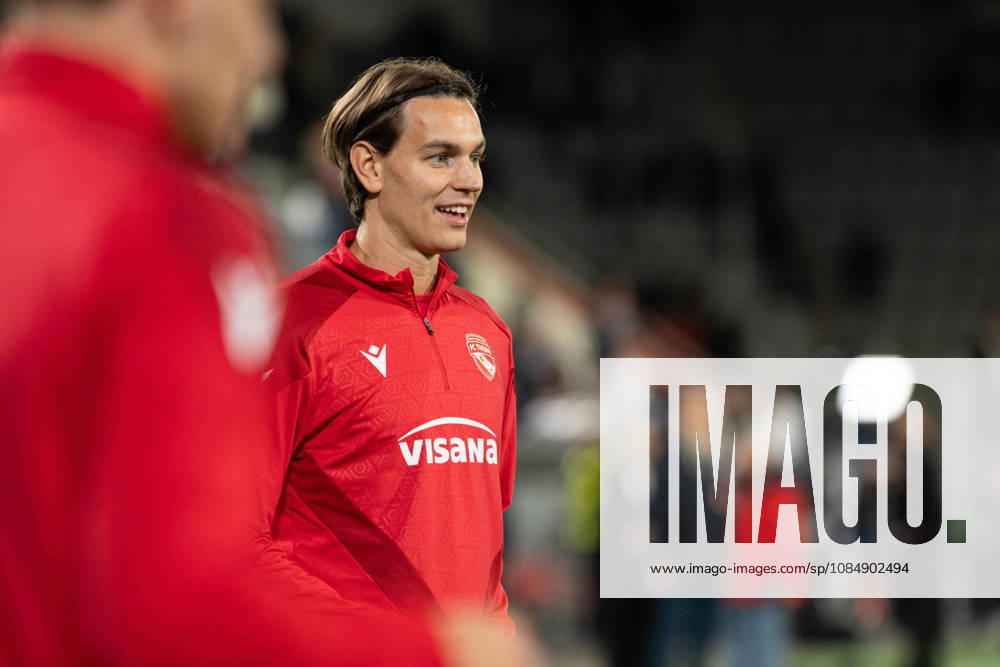 THUN, BERN - OCTOBER 22: Noah Christoffersson of FC Thun warms up before the UEFA Conference League match between FC Thun and HNK Hajduk Split at VISANA STADION on October 22, 2026 in Thun, Bern, Switzerland.