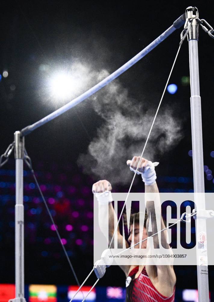 Netherlands Artistic Gymnastics World Championships 9271030 22.10.2026 Arsenii Dukhno of Team World Gymnastics Neutral Athletes 2 falls from the horizontal bar during the men s all-around final at the 2026 World Artistic Gymnastics Championships in Rotterdam, the Netherlands. Alexey Filippov Sputnik Rotterdam Netherlands