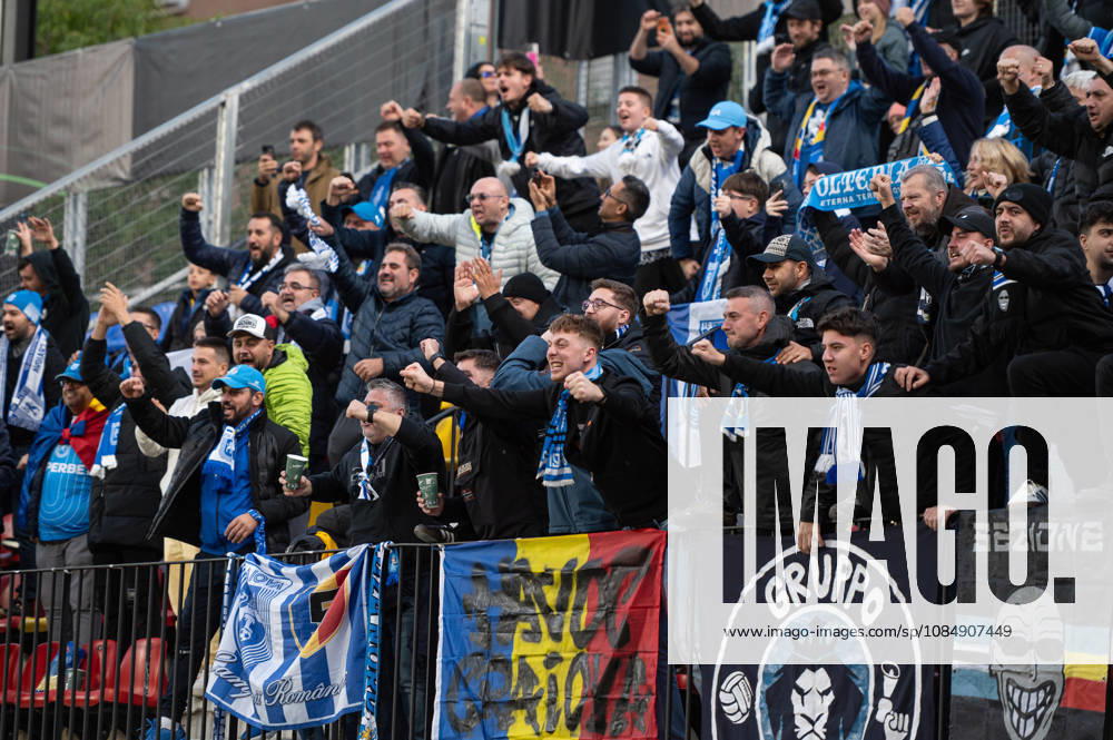 Inter Club Escaldes v Universitatae Craiova - UEFA Conference League Universitatea Craiova supporters celebrate a goal scored by Assad Al Hamlawi, player number 9 of Universitatea Craiova, during the UEFA Conference League match against Inter Club d Escaldes at New FAF Stadium in Encamp, Andorra, on October 22, 2026. Encamp Andorra Andorra