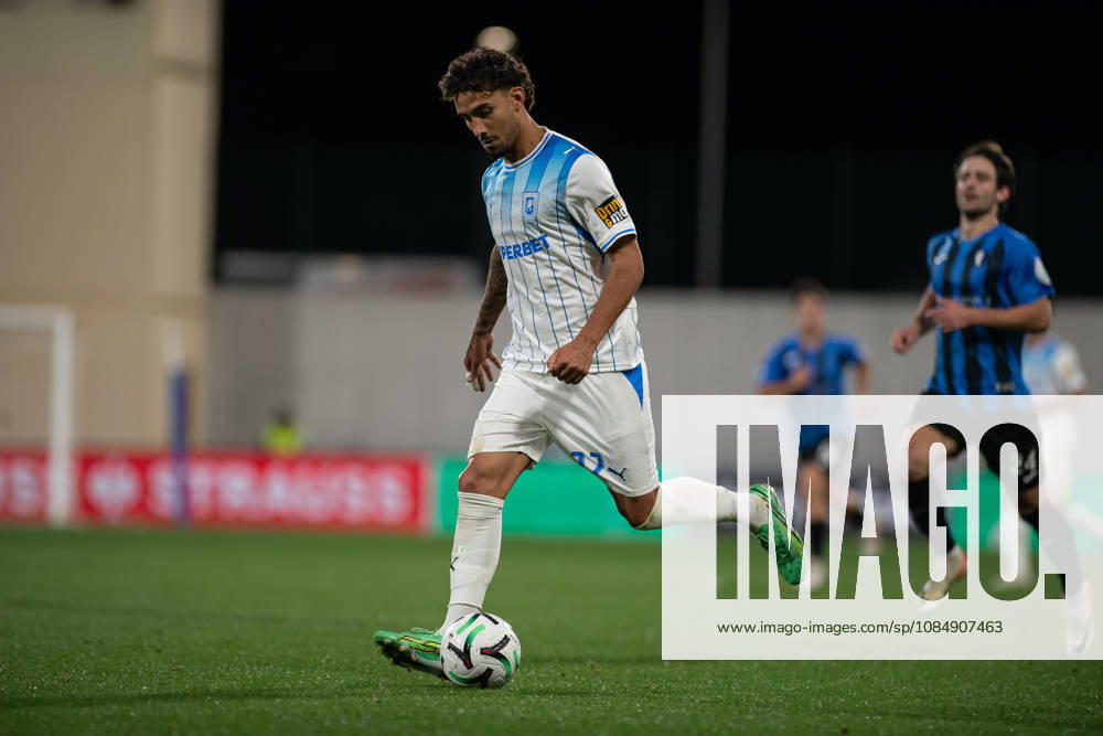 Inter Club Escaldes v Universitatae Craiova - UEFA Conference League Simon Elisor, player number 22 of Universitatea Craiova, is in action during the UEFA Conference League match between Inter Club d Escaldes and Universitatea Craiova at New FAF Stadium in Encamp, Andorra, on October 22, 2026. Encamp Andorra Andorra