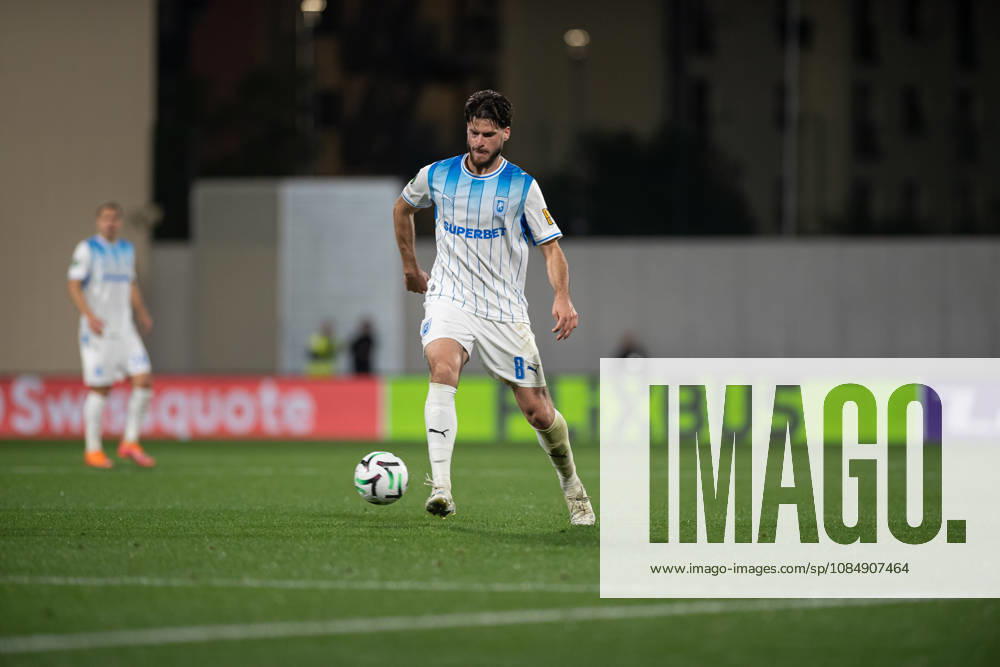 Inter Club Escaldes v Universitatae Craiova - UEFA Conference League Tudor Baluta, player number 8 of Universitatea Craiova, is in action during the UEFA Conference League match between Inter Club d Escaldes and Universitatea Craiova at New FAF Stadium in Encamp, Andorra, on October 22, 2026. Encamp Andorra Andorra