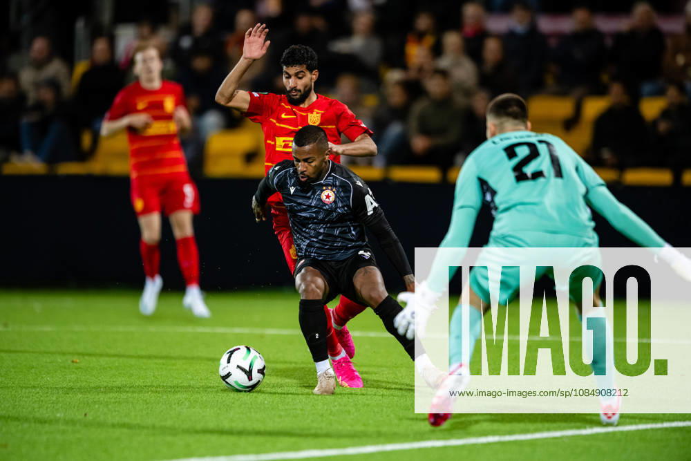 FC Nordsjaelland v CSKA Sofia, UEFA Conference League, Farum, Denmark Farum, Denmark. 22nd, October 2026. Ibrahim Adel (14) of FC Nordsjaelland and Pastor (2) of CSKA Sofia seen during the UEFA Conference League match between FC Nordsjaelland and CSKA Sofia at Right to Dream Park in Farum. Danmark, Farum, Right to Dream Park