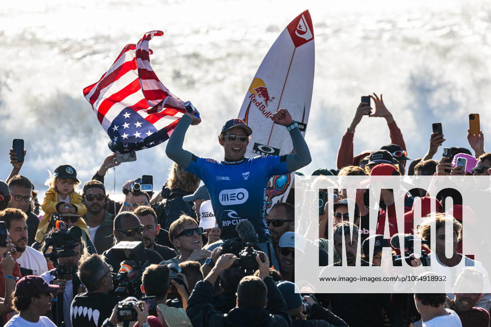 Griffin Colapinto celebrates after winning the final of Meo Rip Curl Pro Portugal at Praia dos Supertubos on October 23, 2026 in Peniche, Portugal. Peniche Portugal - ZUMAs391 20261023_znp_s391_011