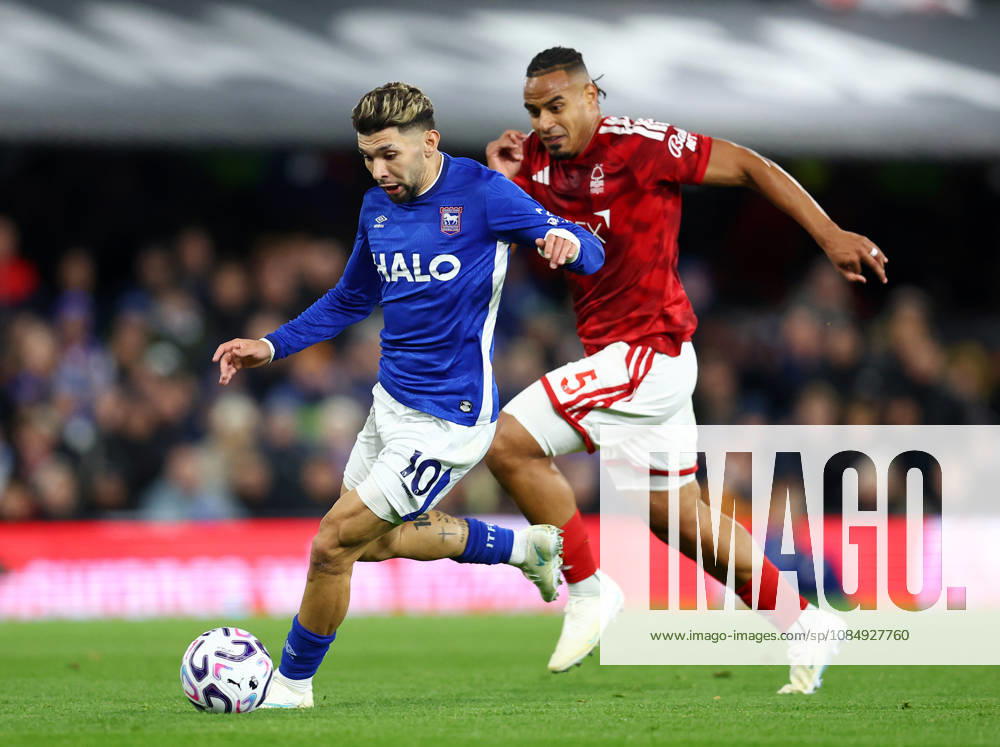 Ipswich, England, 23rd October 2026. Julio Enciso of Ipswich Town and Murillo of Nottingham Forest during the Ipswich Town vs Nottingham Forest Premier League match at Portman Road, Ipswich. Picture credit should read: Paul Terry Sportimage . SPI_027_PT_Ipswich_Forest SPI-5093-0027