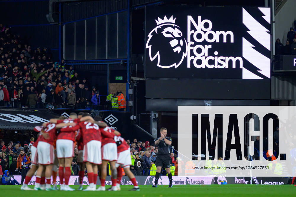IPSWICH, ENGLAND OCTOBER 23 - No Room for Racism campaign logo before the start of the Premier League game between Ipswich Town and Nottingham Forest at Portman Road on October 23, 2026 in Ipswich, England. (Photo by Keeran Marquis Sports Press Photo)