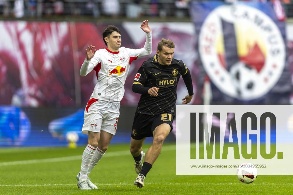 GER, Leipzig, Fussball, Bundesliga, 7. Spieltag, RB Leipzig vs. SV Elversberg im Bild v.l.: Andrija Maksimovic (RB Leipzig 30), Lasse Guenther (SV Elversberg 21), Zweikampf 24.10.2026, Red-Bull Arena Leipzig DFL DFB REGULATIONS PROHIBIT ANY USE OF PHOTOGRAPHS AS IMAGE SEQUENCES AND OR QUASI-VIDEO,