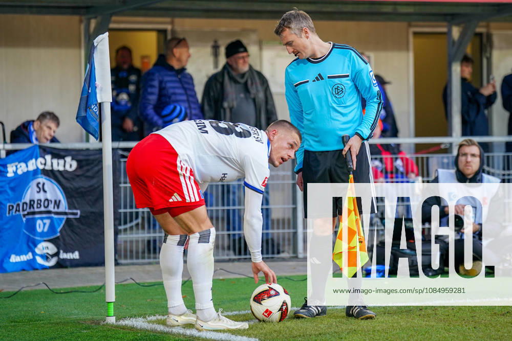 Deutschland: Fussball Bundesliga 2026 - 2027, 7. Spieltag - SC Paderborn vs Hamburger SV - Home-Deluxe-Arena (Paderborn): Miro Muheim (Hamburger SV, 28) Eckfahne, Eckball