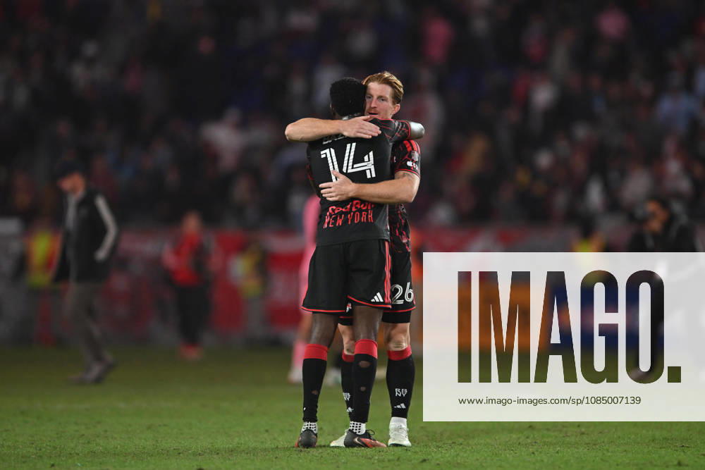Harrison, New Jersey United States of America. 24 Oct, 2026. New York Red Bulls defender TIM PARKER (26) and New York Red Bulls defender JULIAN BAZAN (14) celebrate victory at Sports Illustrated Stadium New York Red Bulls defeat Inter Miami CF 2 to 0. Credit: , Jr. Zuma Press Harrison United States of America - ZUMAa301 20261024_aaf_a301_022
