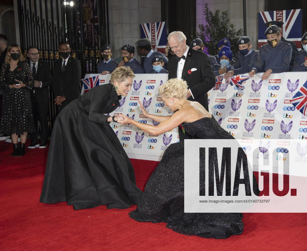 Sharon Stone and Hannah Waddingham attend the Pride of Britain awards in partnership with TSB at the Grosvenor House Hotel, Park Street in London. London United Kingdom - ZUMAs197 20211030_zaa_s197_568