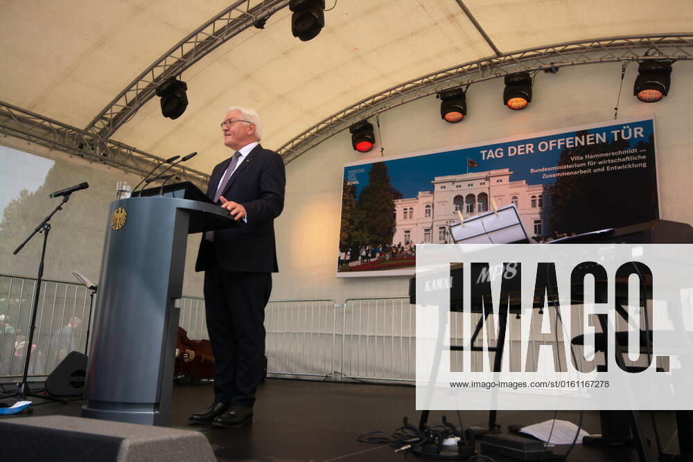 Frank-Walter Steinmeierï¼apresident Of Germany, Visits The Opening Of Villa Hammerschmidt In Bonn Frank-Walter Steinmeierï¼apresident of Germany is seen speaking on the stage during the opening day of Villa Hammerschmidt in Bonn, Germany on June18ï¼a2022 Bonn Germany