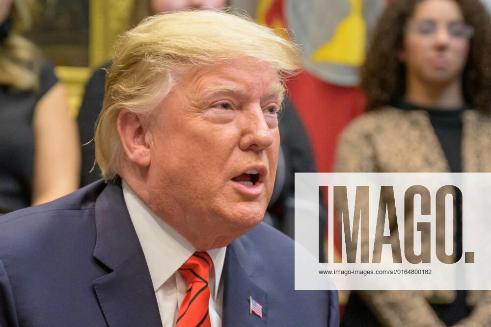 President Donald Trump gives remarks after speaking with NASA astronauts Christina Koch and Jessica Meir during the first all-woman spacewalk on Friday, Oct. 18, 2019, from the Roosevelt Room of the White House in Washington. The first all-woman spacewalk in history began at 7:38am EDT with Koch and Meir venturing outside the International Space Station to replace a failed battery charge-discharge unit. This is the fourth spacewalk for Koch and Meirs first.