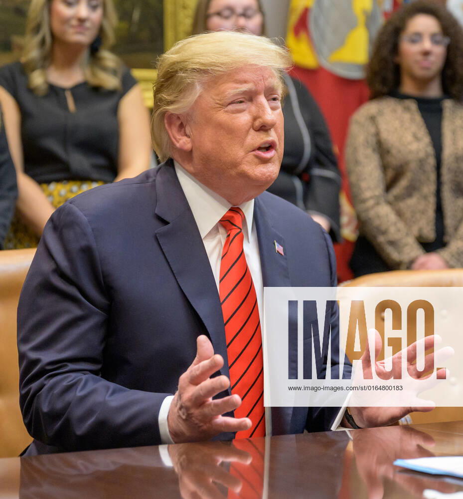 President Donald Trump gives remarks after speaking with NASA astronauts Christina Koch and Jessica Meir during the first all-woman spacewalk on Friday, Oct. 18, 2019, from the Roosevelt Room of the White House in Washington. The first all-woman spacewalk in history began at 7:38am EDT with Koch and Meir venturing outside the International Space Station to replace a failed battery charge-discharge unit. This is the fourth spacewalk for Koch and Meirs first.