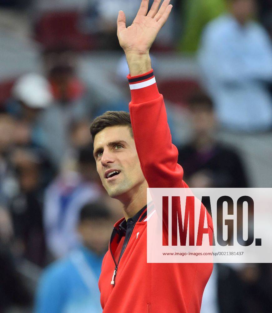 (151008) -- BEIJING, Oct. 8, 2015 -- Novak Djokovic of Serbia waves to the audience after winning the men s singles second round match against Zhang Ze of China at the China Open tennis tournament in Beijing, China, Oct. 8, 2015. Djokovic was qualified for the next round after beating Zhang 2-0. ) (SP)CHINA-BEIJING-TENNIS-CHINA OPEN-MEN S SINGLES-DJOKOVIC LixWen