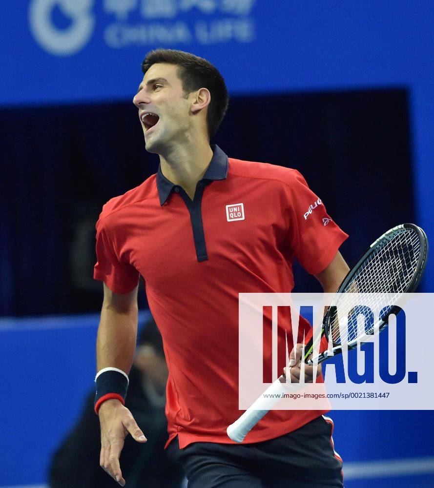 (151008) -- BEIJING, Oct. 8, 2015 -- Novak Djokovic of Serbia reacts during the men s singles second round match against Zhang Ze of China at the China Open tennis tournament in Beijing, China, Oct. 8, 2015. Djokovic was qualified for the next round after beating Zhang 2-0. ) (SP)CHINA-BEIJING-TENNIS-CHINA OPEN-MEN S SINGLES-DJOKOVIC LixWen