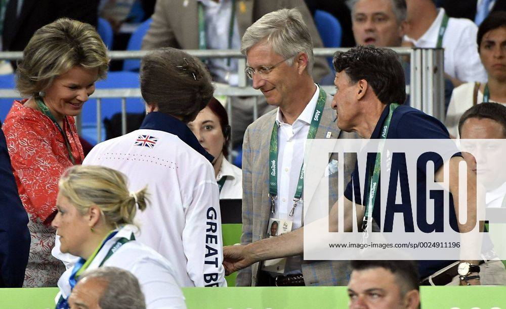 Queen Mathilde of Belgium, King Philippe - Filip of Belgium and Sebastian Coe pictured during the women s -48kg judo competition at the 2016 Olympic Games Olympische Spiele Olympia OS in Rio, Saturday 06 August 2016, in Rio, Brazil. ERICxLALMAND x04904802x