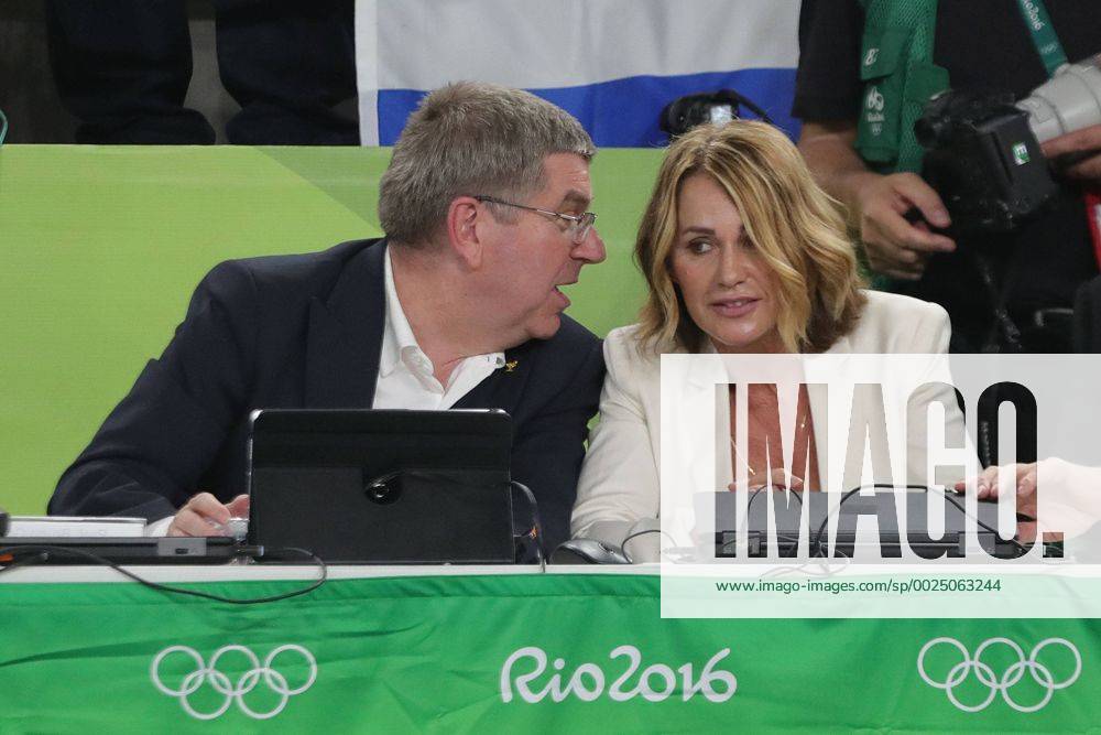 IOC-president Thomas Bach and former gymnast Nadia Comaneci during apparatus-final, 2016 Olympic Games Olympische Spiele Olympia OS 15 08 2016 -