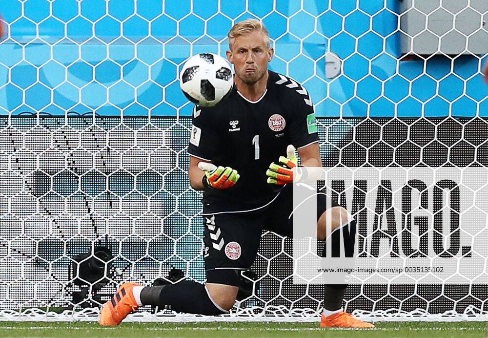 Denmark s goalkeeper Kasper Schmeichel makes a save in a First Stage Group C match between Denmark and Peru at Mordovia Arena at FIFA World Cup WM Weltmeisterschaft Fussball Russia 2018. Stanislav Krasilnikov TASS TS0849A4