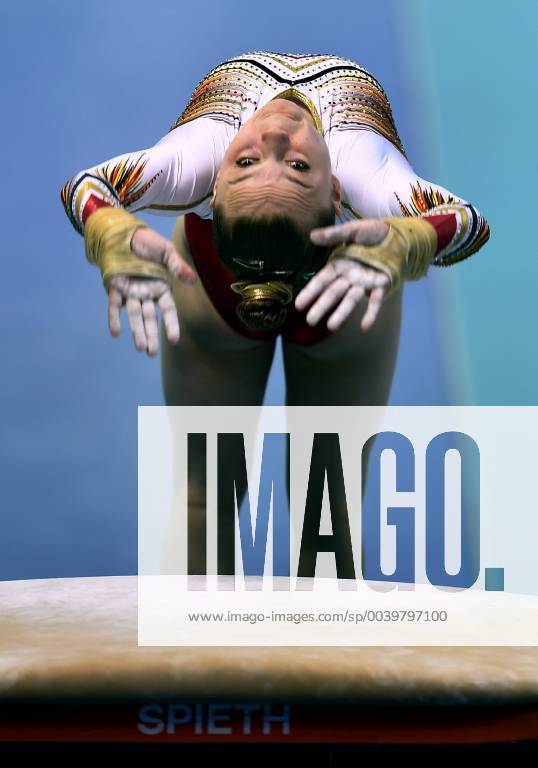 Belgian gymnast Jade Vansteenkiste pictured in action during the vault at the qualifications at the European Championships Artistic Gymanstics in Szczecin, Poland, Thursday 11 April 2019. The EC are taking place from 10 to 14 April. ERICxLALMAND x05565951x