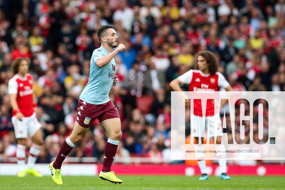 John McGinn of Aston Villa celebrates scoring the first goal of the game during the Premier League match at the Emirates Stadium, London. Picture date: 22nd September 2019. Picture credit should read: James Wilson Sportimage . SPI-0217-0013