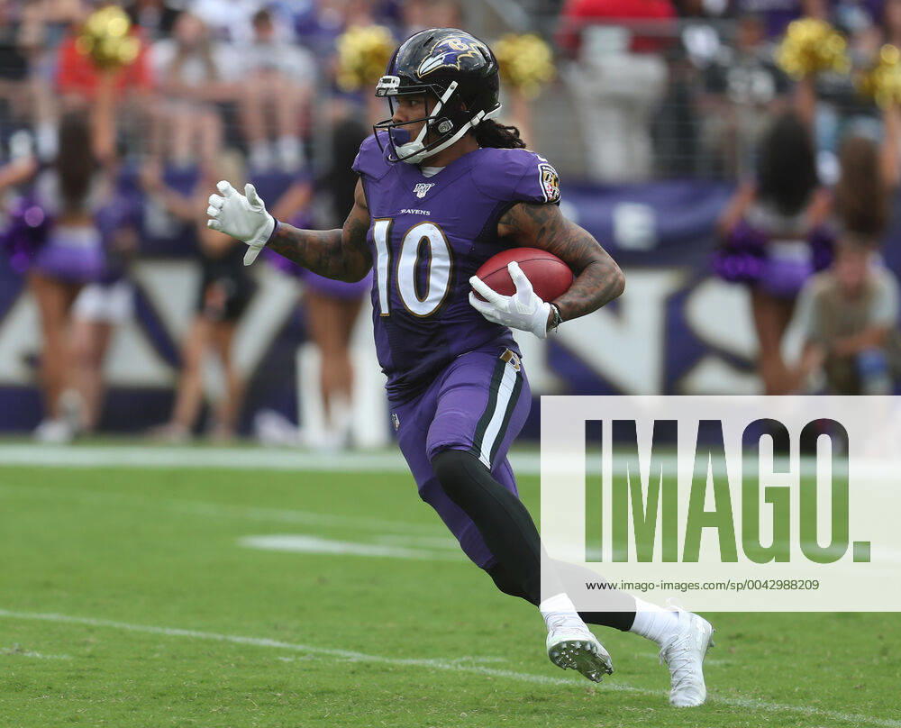 NFL, American Football Herren, USA 2019: Browns vs Ravens SEP 29, Baltimore Ravens WR Chris Moore (10) in action during a game against the Cleveland Browns at M&T Bank Stadium in Baltimore, Maryland on September 29, 2019. Photo Mike Buscher Cal Media Sipa USA(Credit Image: © Mike Buscher Cal Sport Media Sipa USA CSM Sipa USA) NO ARCHIVING, , NO USE IN BOOKS WITHOUT CONSENT Baltimore MD United States