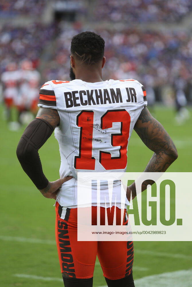 NFL, American Football Herren, USA 2019: Browns vs Ravens SEP 29, Cleveland Browns WR Odell Beckham Jr. (13) on the sidelines during a game against the Baltimore Ravens at M&T Bank Stadium in Baltimore, Maryland on September 29, 2019. Photo Mike Buscher Cal Media Sipa USA(Credit Image: © Mike Buscher Cal Sport Media Sipa USA CSM Sipa USA) NO ARCHIVING, , NO USE IN BOOKS WITHOUT CONSENT Baltimore MD United States