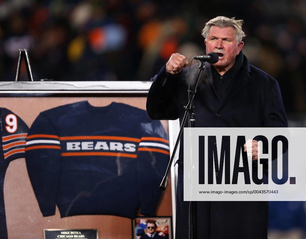Mike Ditka speaks during a halftime ceremony to retire his number at a game between the Chicago Bears and the Dallas Cowboys at Soldier Field in Chicago on December 9, 2013. Mike Ditka turns 80. Heres a look at his remarkable life, by the numbers. - ZUMAm67_ 20131209_zaf_m67_093