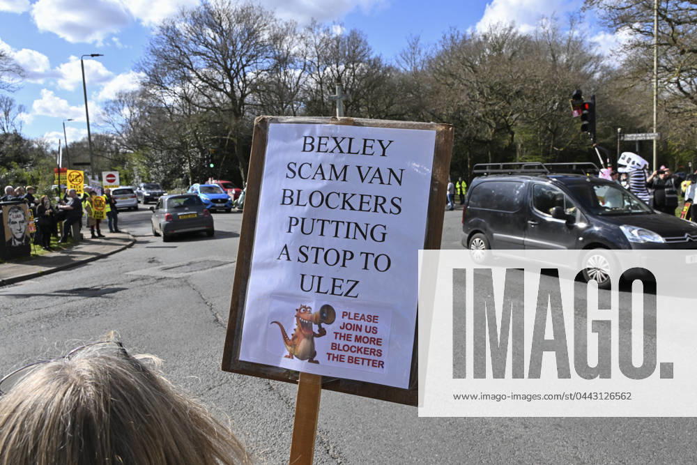 Protesters during a protest against the Ultra Low Emission Zone at the Chislehurst War Memorial in Chislehurst, London. ULEZ cameras in Chislehurst and other nearby areas have been vandalised in previous months.