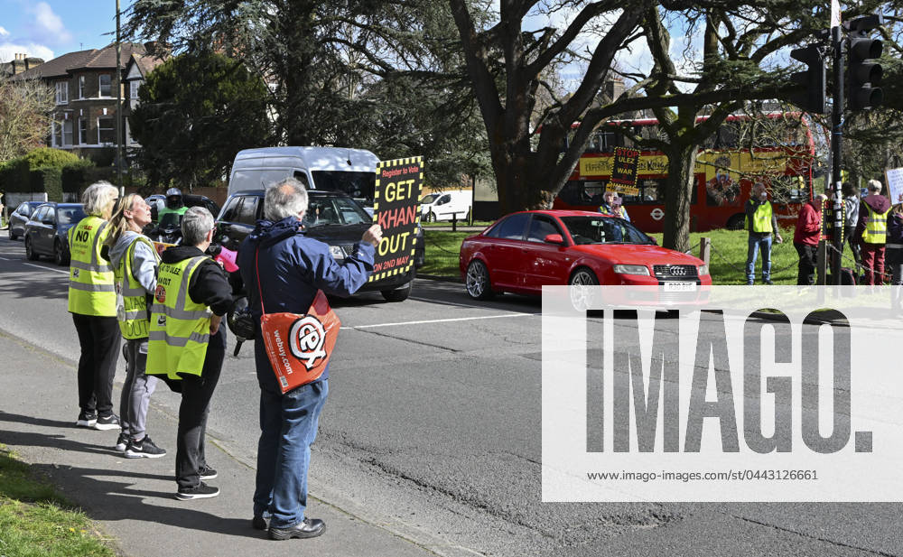 Protesters during a protest against the Ultra Low Emission Zone at the Chislehurst War Memorial in Chislehurst, London. ULEZ cameras in Chislehurst and other nearby areas have been vandalised in previous months.