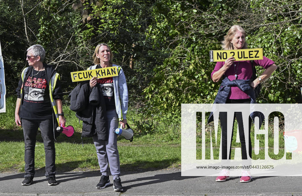 Protesters during a protest against the Ultra Low Emission Zone at the Chislehurst War Memorial in Chislehurst, London. ULEZ cameras in Chislehurst and other nearby areas have been vandalised in previous months.