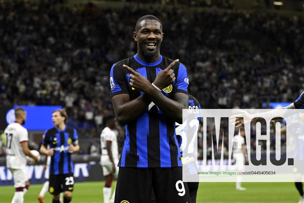 Foto IPP Paolo Bona Milano 14 04 2024 Campionato Serie A di Calcio stagione 2023 2024 partita Inter-Cagliari Nella foto Marcus Thuram esulta dopo il gol del 1-0 Italy Photo Press Worldwide Copyright
