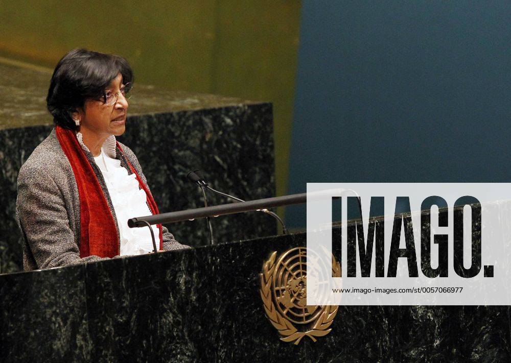 (120213) -- NEW YORK, Feb. 13, 2012 (Xinhua) -- UN High Commissioner for Human Rights Navanethem Pillay addresses a UN General Assembly meeting to discuss the human rights situation in Syria at the headquarters of the UN, New York, the United States, Feb. 13, 2012. (Xinhua Wu Jingdan) UN-POLITICS-SYRIA