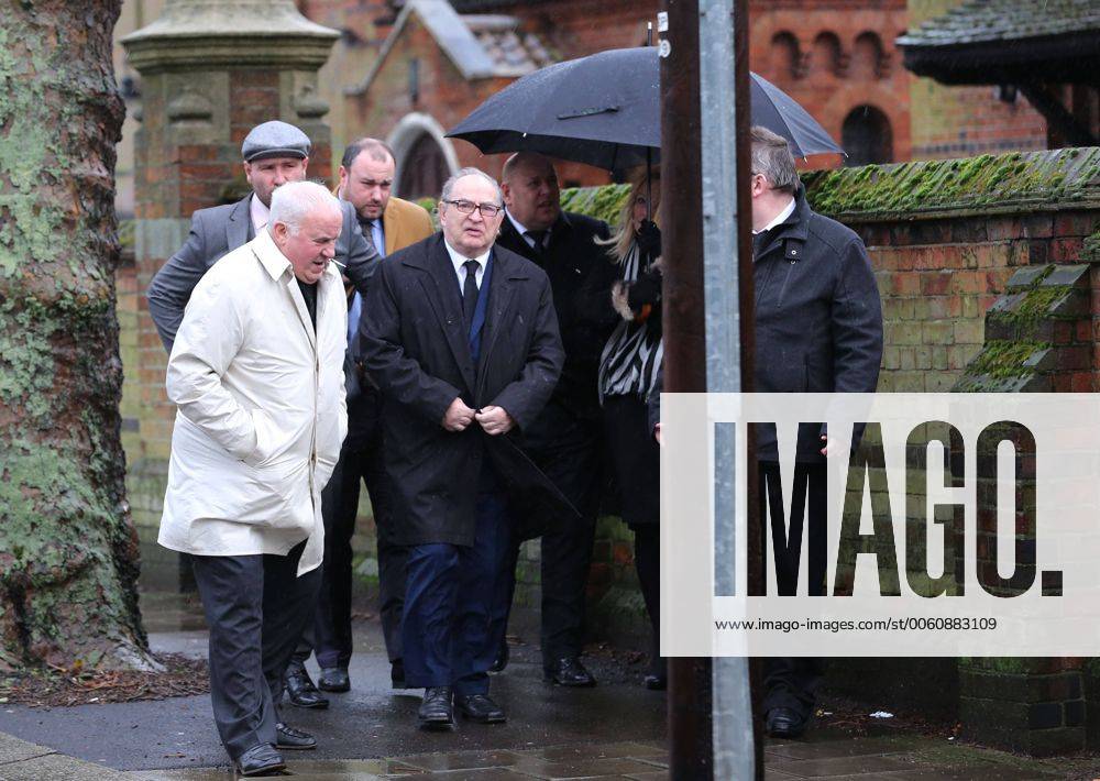 (Centre with black tie) Freddie Foreman arrives at the Crematorium for the funeral of Ronnie Biggs . The Great Train Robber Ronnie Biggs funeral at Golders Green Crematorium, London, United Kingdom, Biggs, who died last month aged 84, is finally laid to rest. He was a member of the 1963 Great Train Robbery. Friday, 3rd January 2014. Picture by Stephen Lock i-Images StephenxLockx xi-Images IIM-1167-0025