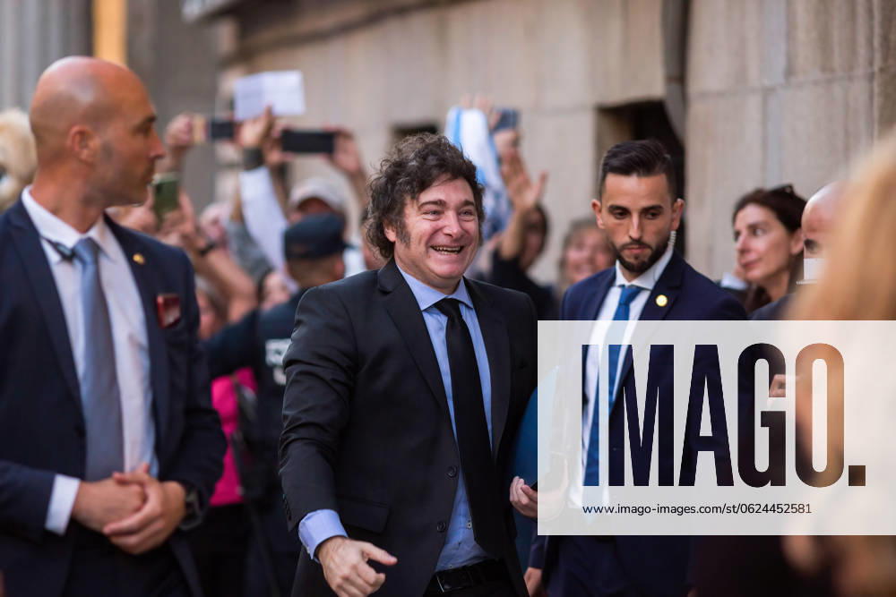 Javier Milei president of Argentina visits Madrid, Spain - 21 Jun 2024 Javier Milei, president of Argentina upon his arrival at the Madrid Casino to receive the award from the Juan de Mariana association at the Freedom Dinner . The Argentine president Javier Milei traveled to Spain personally to receive the International medal from the Community of Madrid and receive the award from the Juan de Mariana association at the Freedom Dinner . Madrid Spain